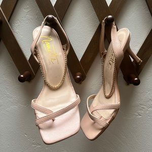 Nude Square Toe Chain Strap Heel